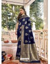 Navy Blue Latest Designer Party Wear Jacquard Soft Silk Sari