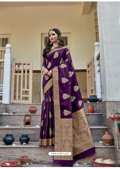 Purple Latest Designer Party Wear Jacquard Soft Silk Sari