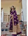 Purple Latest Designer Party Wear Jacquard Soft Silk Sari