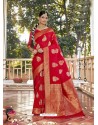 Red Latest Designer Party Wear Jacquard Soft Silk Sari