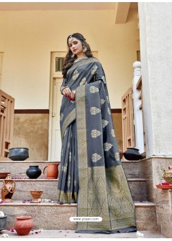 Grey Latest Designer Party Wear Jacquard Soft Silk Sari