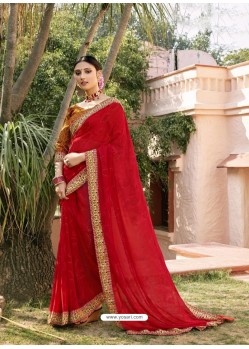 Red Designer Casual Wear Printed Sari