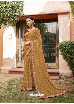 Mustard Designer Casual Wear Printed Sari