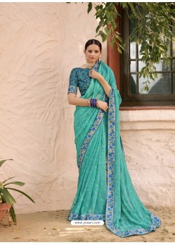 Sky Blue Designer Casual Wear Printed Sari