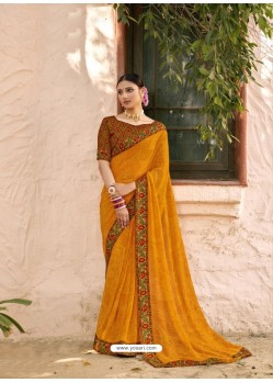 Mustard Designer Casual Wear Printed Sari