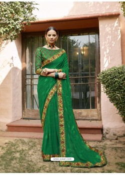 Forest Green Designer Casual Wear Printed Sari