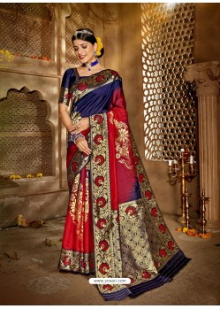 Red Latest Designer Traditional Wear Jacquard Silk Sari