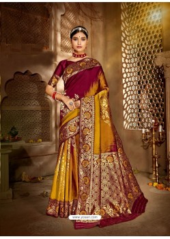 Mustard Latest Designer Traditional Wear Jacquard Silk Sari