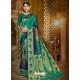 Teal Latest Designer Traditional Wear Jacquard Silk Sari