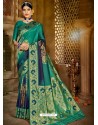 Teal Latest Designer Traditional Wear Jacquard Silk Sari