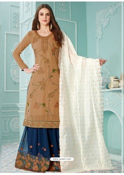 Beige Latest Heavy Designer Party Wear Gerogette Suit