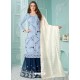 Aqua Grey Latest Heavy Designer Party Wear Gerogette Suit