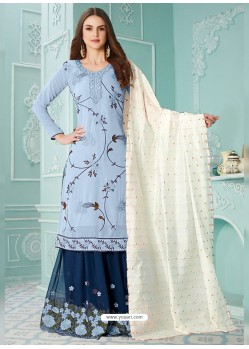 Aqua Grey Latest Heavy Designer Party Wear Gerogette Suit