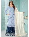 Aqua Grey Latest Heavy Designer Party Wear Gerogette Suit