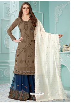 Coffee Latest Heavy Designer Party Wear Gerogette Suit