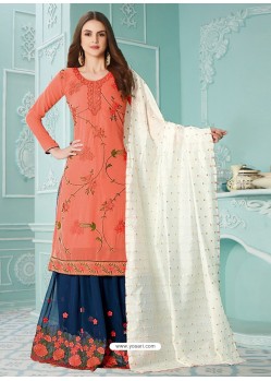 Orange Latest Heavy Designer Party Wear Gerogette Suit