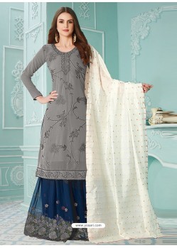 Grey Latest Heavy Designer Party Wear Gerogette Suit