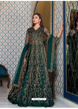 Teal Elegant Latest Designer Net Party Wear Anarkali Suit