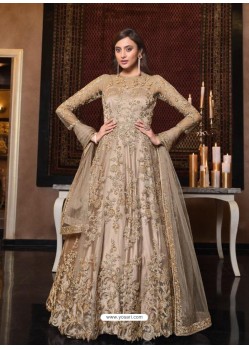 Light Beige Elegant Latest Designer Net Party Wear Anarkali Suit