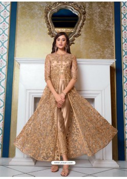 Beige Elegant Latest Designer Net Party Wear Anarkali Suit