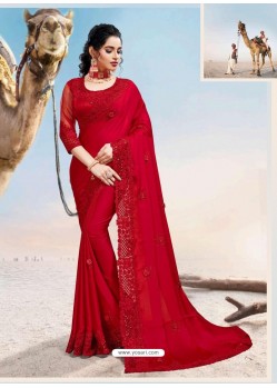 Red Latest Designer Party Wear Fancy Sari