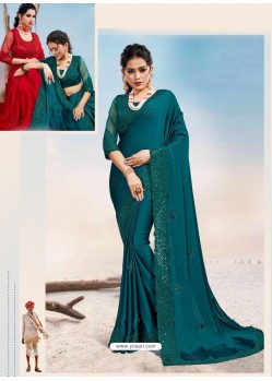 Teal Blue Latest Designer Party Wear Fancy Sari