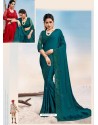 Teal Blue Latest Designer Party Wear Fancy Sari