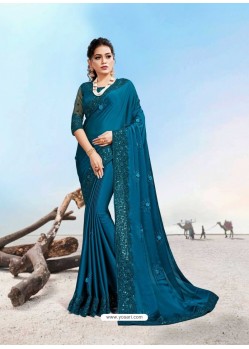 Teal Blue Latest Designer Party Wear Fancy Sari