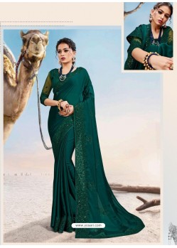 Dark Green Latest Designer Party Wear Fancy Sari