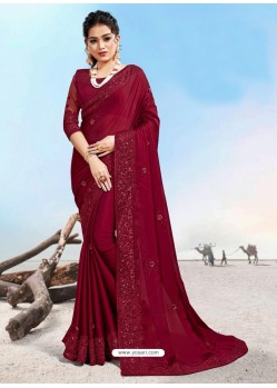 Wine Latest Designer Party Wear Fancy Sari