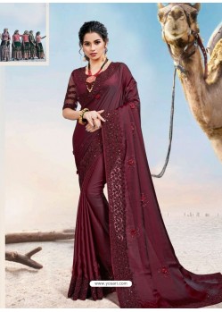 Maroon Latest Designer Party Wear Fancy Sari