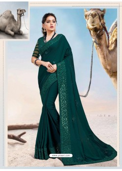 Teal Blue Latest Designer Party Wear Fancy Sari