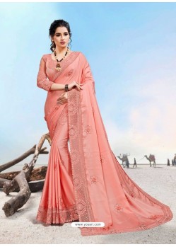 Peach Latest Designer Party Wear Fancy Sari