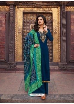 Teal Blue Latest Heavy Designer Party Wear Chinon Chiffon Suit