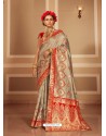 Taupe Latest Designer Party Wear Banarasi Silk Sari