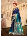 Dark Blue Latest Designer Party Wear Banarasi Silk Sari