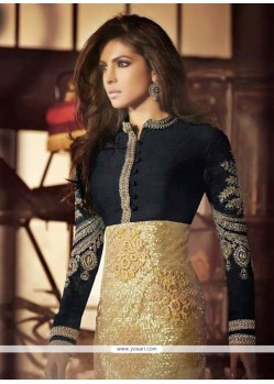 Priyanka Chopra Black And Golden Net Silk Churidar Suit