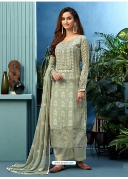 Olive Green Latest Heavy Designer Party Wear Pure Muslin Suit