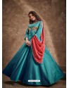 Teal Blue Readymade Designer Party Wear Gown Style Anarkali Suit