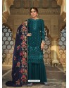 Teal Latest Designer Party Wear Faux Georgette Sharara Suit