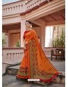 Orange Designer Casual Wear Printed Cotton Sari