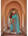 Sky Blue Designer Casual Wear Printed Cotton Sari