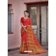 Dark Peach Designer Casual Wear Printed Cotton Sari