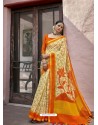 Cream Designer Casual Wear Printed Cotton Sari