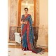 Teal Blue Latest Designer Party Wear Tussar Silk Sari