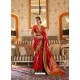 Red Latest Designer Party Wear Tussar Silk Sari