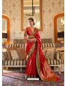 Red Latest Designer Party Wear Tussar Silk Sari