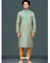 Aqua Grey Readymade Designer Party Wear Kurta Pajama For Men