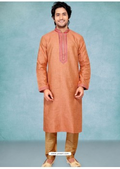 Light Orange Readymade Designer Party Wear Kurta Pajama For Men