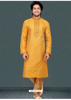 Yellow Readymade Designer Party Wear Kurta Pajama For Men